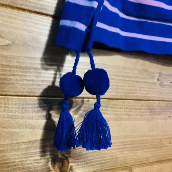 LILLY PULITZER Elba Oversized Poncho Pullover Sweater Blue/Pink Stripe Tasseled - Picture 4 of 6